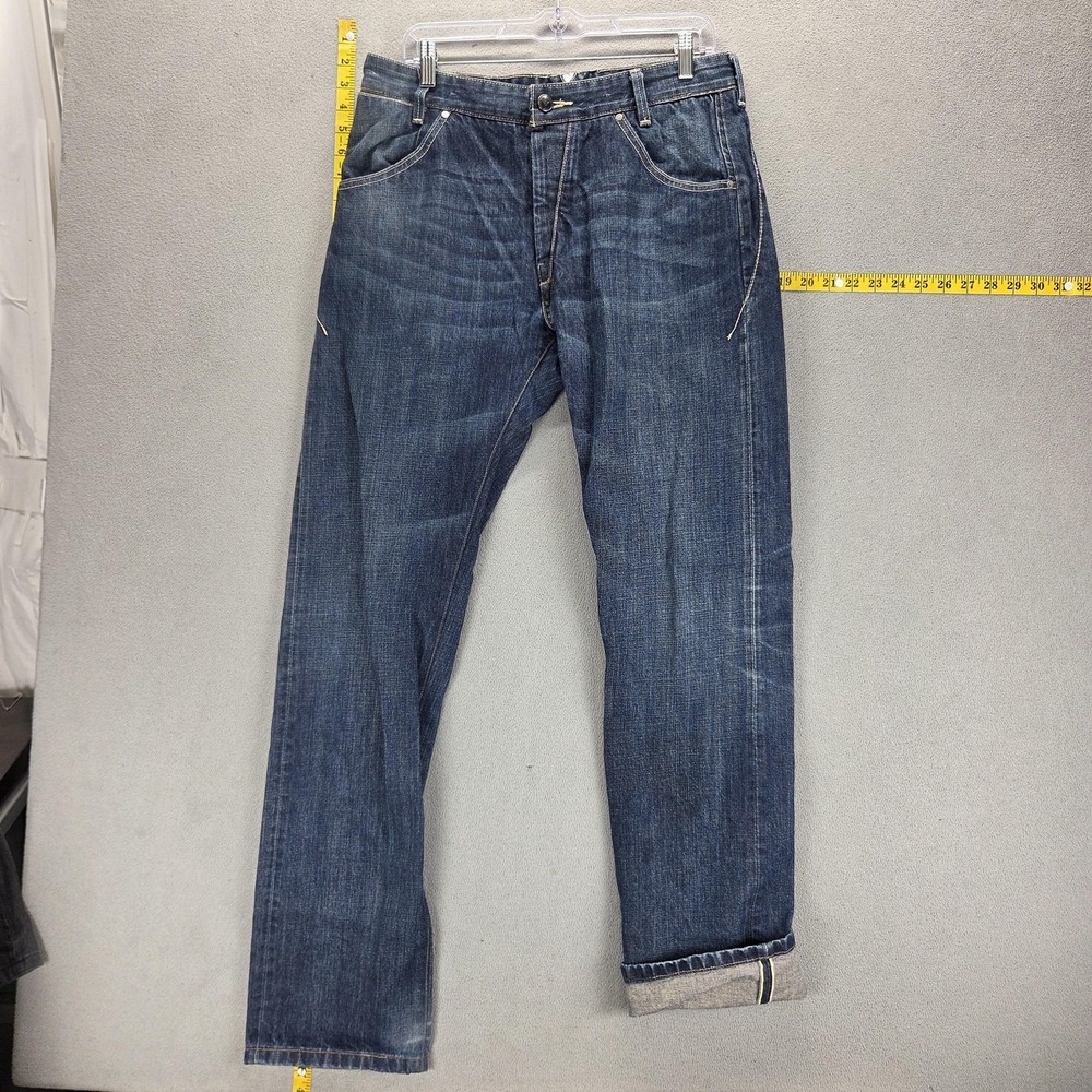 Levis Jeans Mens Blue Selvedge Two Horse Straight Whiskers Button Fly Fits 31x34